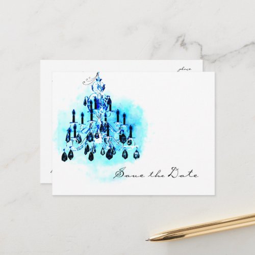 Blue Chandelier Save the Date Template