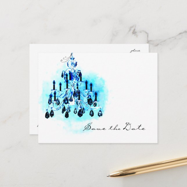 Blue Chandelier Save the Date Template (Front/Back In Situ)