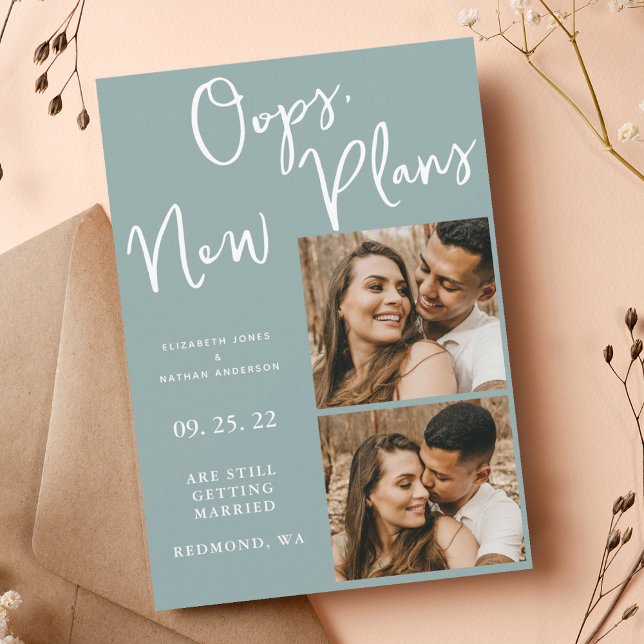 Blue Change Date Wedding Photo Postponement Save The Date (Creator Uploaded)