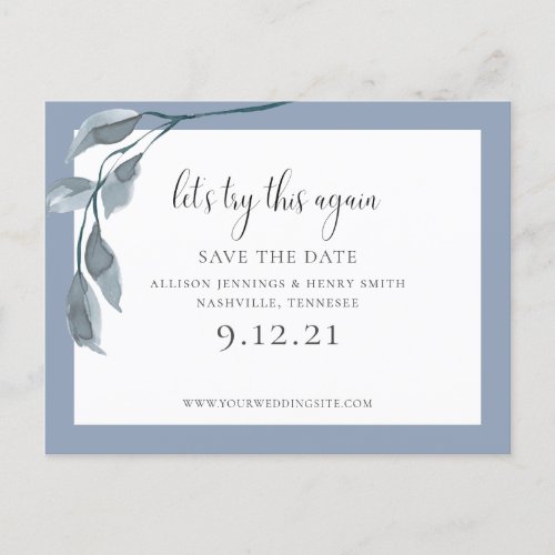 Blue Change the Date Wedding Save the Date Announcement Postcard