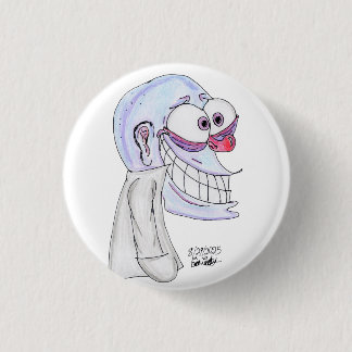 blue character smiling with coat button
