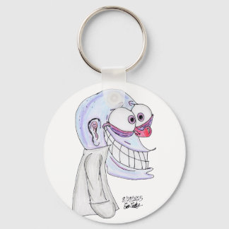 blue character smiling with coat keychain