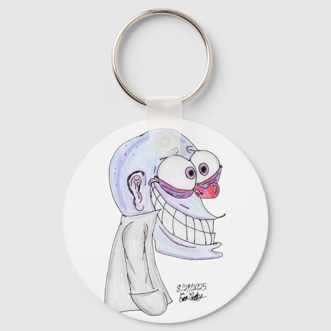 blue character smiling with coat keychain (Front)