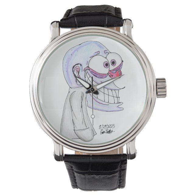 blue character smiling with coat watch (Front)