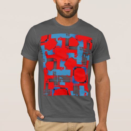 Blue Charcoal Bright Red Diagonal Abstract Motif T_Shirt