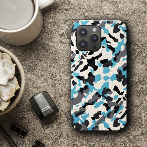 Blue Charcoal Diagonal Camo with Contour Lines iPhone 13 Pro Max Case