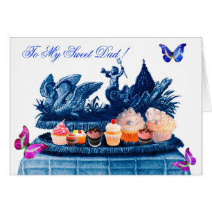 BLUE CHARIOT OF SWANS AND CUPCAKES FATHER'S DAY CARDS