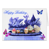 BLUE CHARIOT OF SWANS AND CUPCAKES HAPPY BIRTHDAY (Front Horizontal)