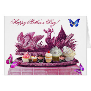BLUE CHARIOT OF SWANS AND CUPCAKES MOTHER'S DAY CARDS
