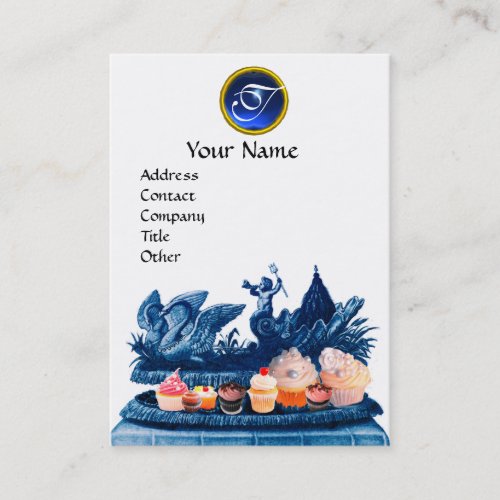 BLUE CHARIOT OF SWANS WITH CUPCAKES AND PASTRY BUSINESS CARD
