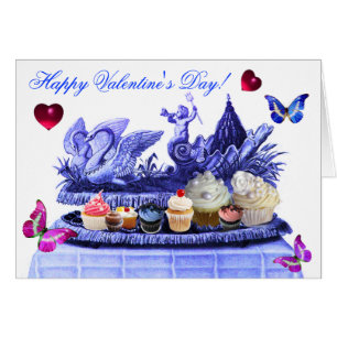 BLUE CHARIOT,SWANS,CUPCAKES VALENTINE'S DAY HEARTS CARDS