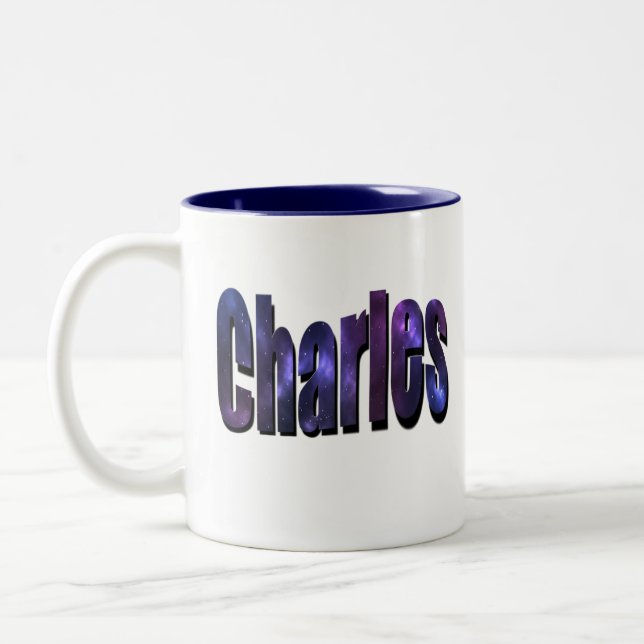 Blue Charles, Name, Logo, Two-Tone Coffee Mug (Left)