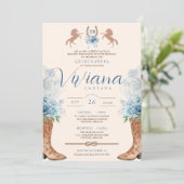 Blue Charro Western Roses Quinceanera Invitation (Standing Front)