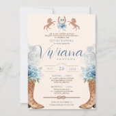 Blue Charro Western Roses Quinceanera Invitation (Front)