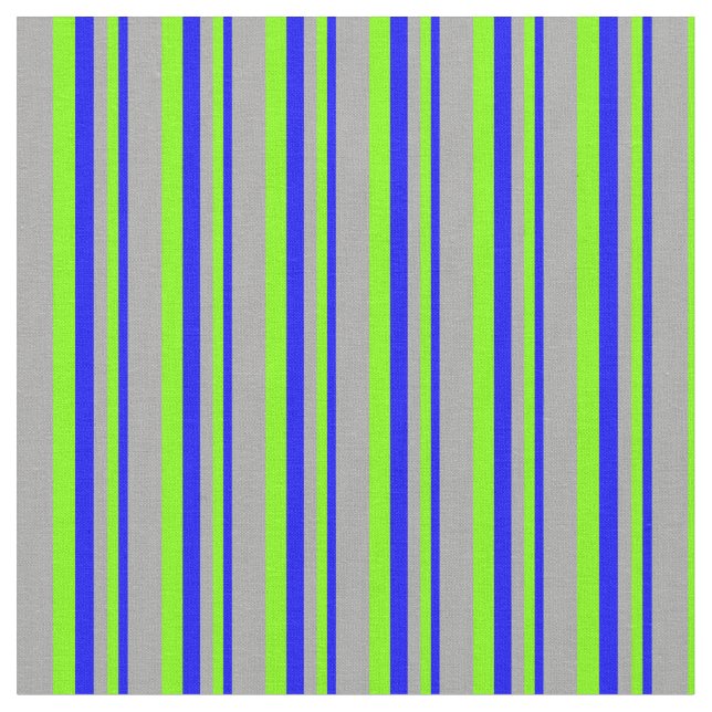 Blue, Chartreuse & Dark Grey Pattern of Stripes Fabric (Close Up)