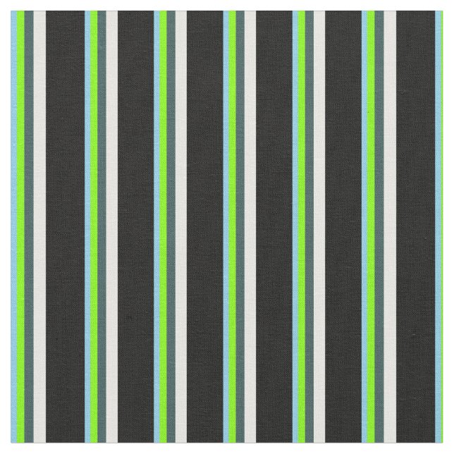 Blue, Chartreuse, Slate Gray, Mint Cream & Black Fabric (Close Up)