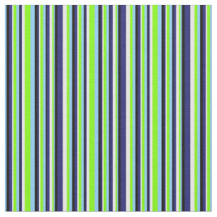 Blue, Chartreuse, White & Black Stripes Pattern Fabric