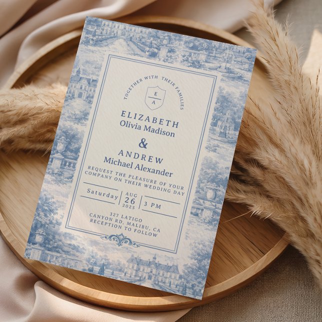 Blue Chateau Garden Terrace Wedding Invitation (Creator Uploaded)