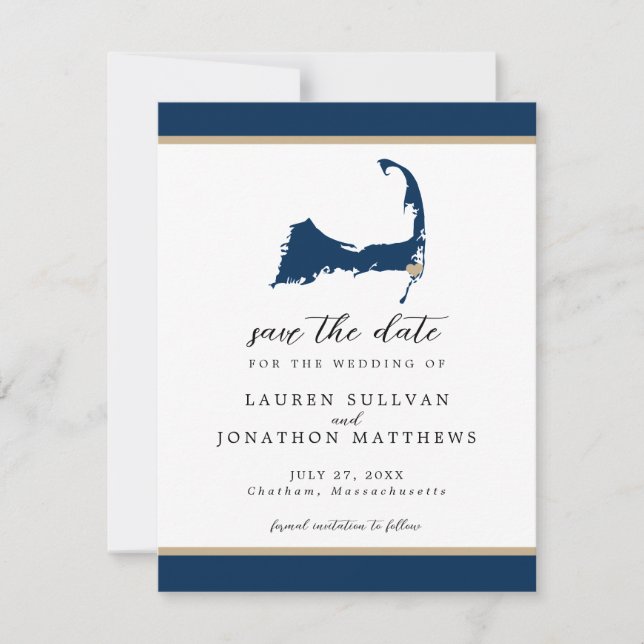 Blue Chatham Cape Cod Map Wedding Save the Date (Front)