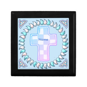 Blue Check Christian Cross Gift Box