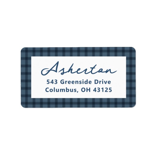 Blue check frame simple plaid return address label (Front)