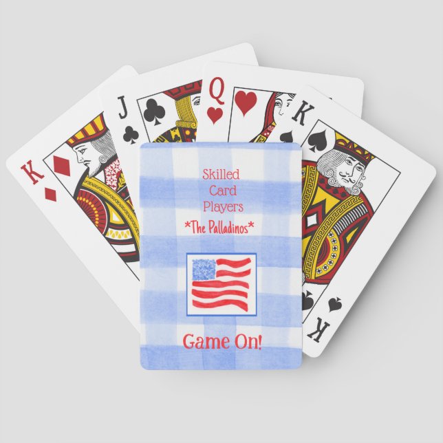 Blue Check Gingham USA Flag Bridge Poker Cards (Back)