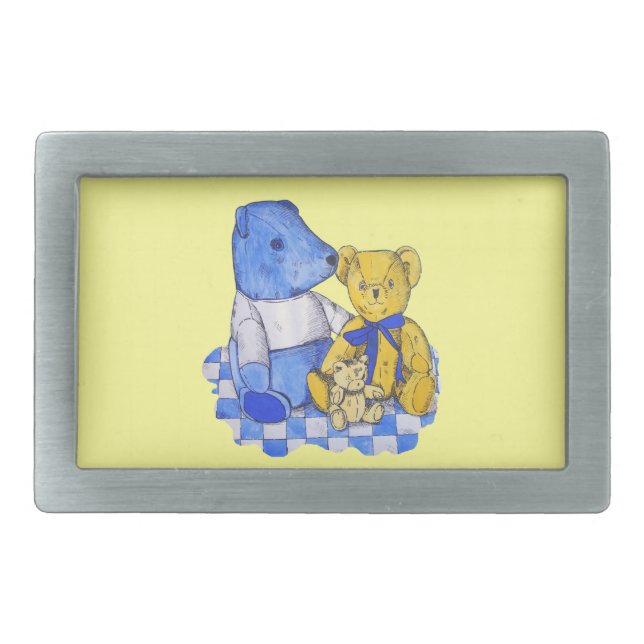 blue check picnic cloth with cute teddy bears belt buckle (Front)