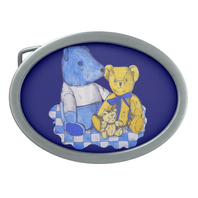 blue check picnic cloth with cute teddy bears belt buckle (Front)