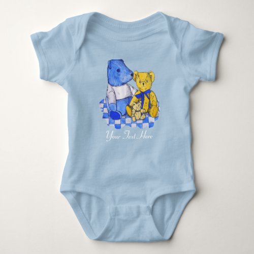 blue check picnic cloth with teddy bears baby bodysuit