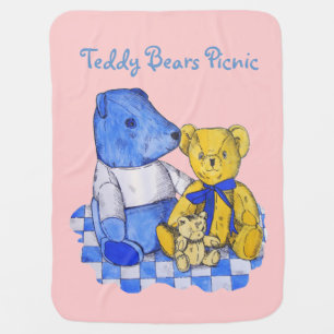 blue check picnic cloth with three teddies stroller blanket