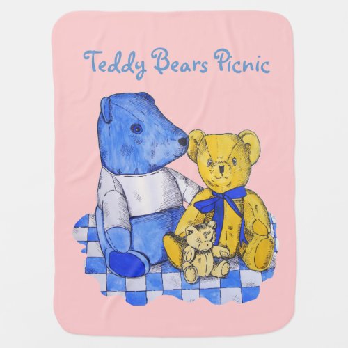 blue check picnic cloth with three teddies stroller blanket