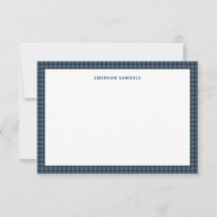 Blue check plaid simple framed personal note card