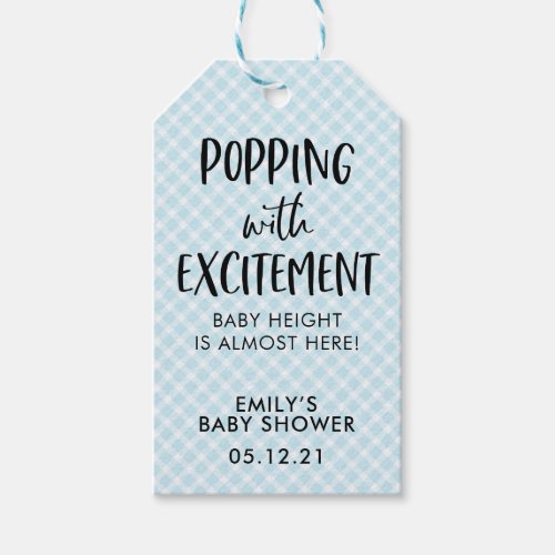 Blue Check Popcorn Favor Tags Boy Baby Shower Gift Tags