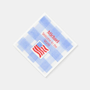 Blue Check USA Flag WELCOME TO THE WORLD Napkins
