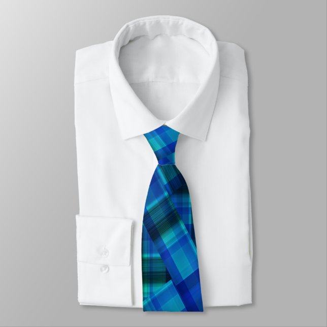 Blue Checked Crisscross Tartan, Neck Tie (Tied)