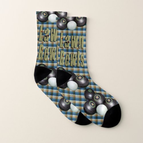 Blue Checked Tartan Lawn Bowls Design Socks