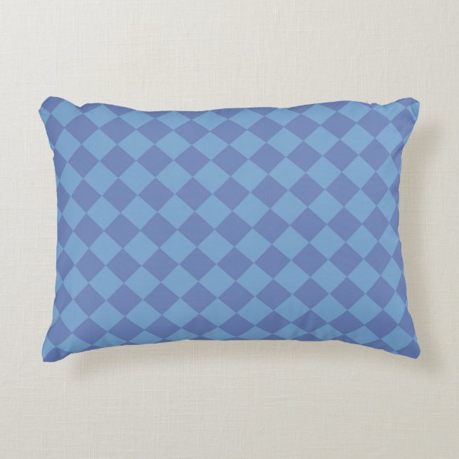 Blue Checker Diamond Pattern  Accent Pillow (Front)