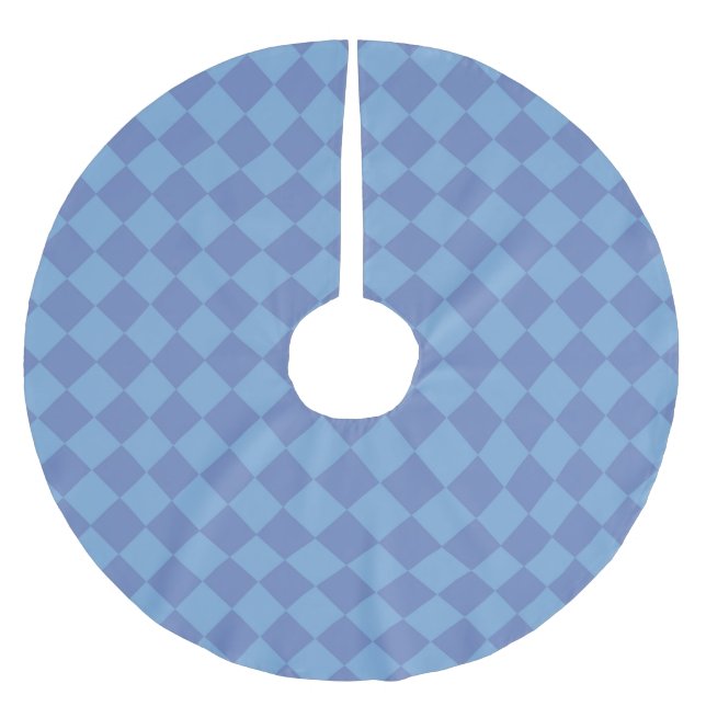 Blue Checker Diamond Pattern Brushed Polyester Tree Skirt (Front)
