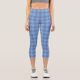 Blue Checker Diamond Pattern Capri Leggings