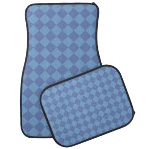 Blue Checker Diamond Pattern Car Floor Mat