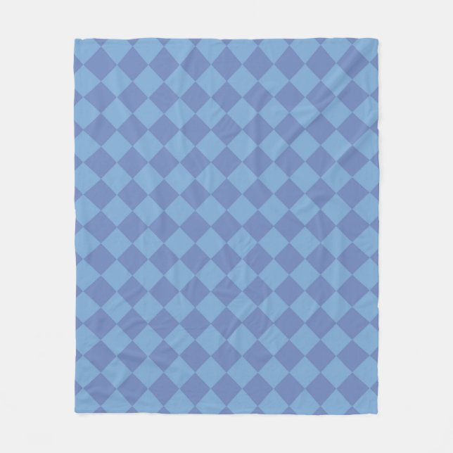 Blue Checker Diamond Pattern Fleece Blanket (Front)