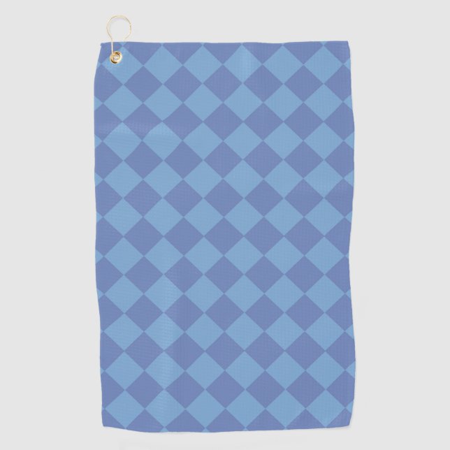 Blue Checker Diamond Pattern Golf Towel (Front)