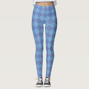 Blue Checker Diamond Pattern Leggings