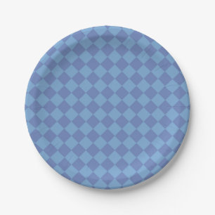 Blue Checker Diamond Pattern Paper Plates