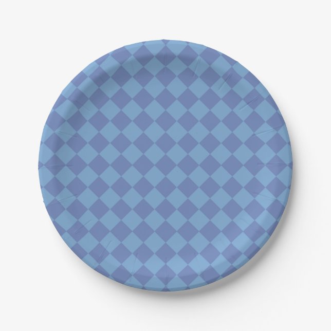 Blue Checker Diamond Pattern Paper Plates (Front)