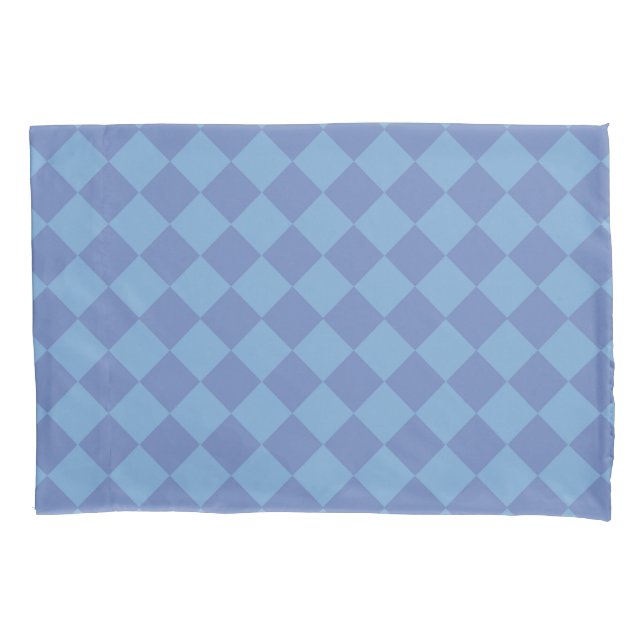 Blue Checker Diamond Pattern Pillow Case (Front-Left)