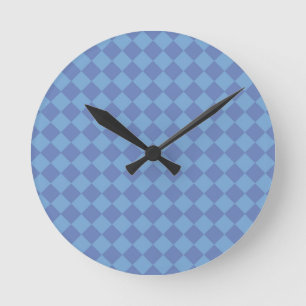 Blue Checker Diamond Pattern Round Clock