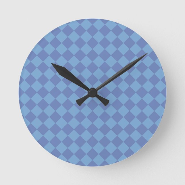 Blue Checker Diamond Pattern Round Clock (Front)