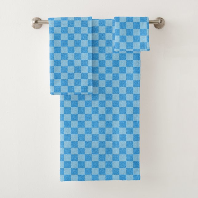 Blue Checker Glitter Bath Towel Set (Insitu)