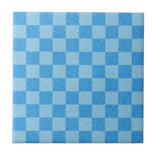 Blue Checker Glitter Ceramic Tile